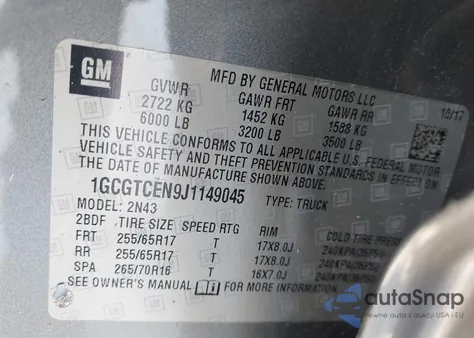 2018 Chevrolet Colorado Lt z USA, uszkodzony, nr VIN 1GCGTCEN9J1149045